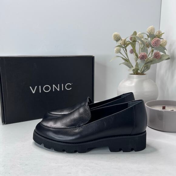 Vionic Shoes - Vionic Kensley Leather Slip On Loafers Black Women's 6M NWB Comfort Shoe